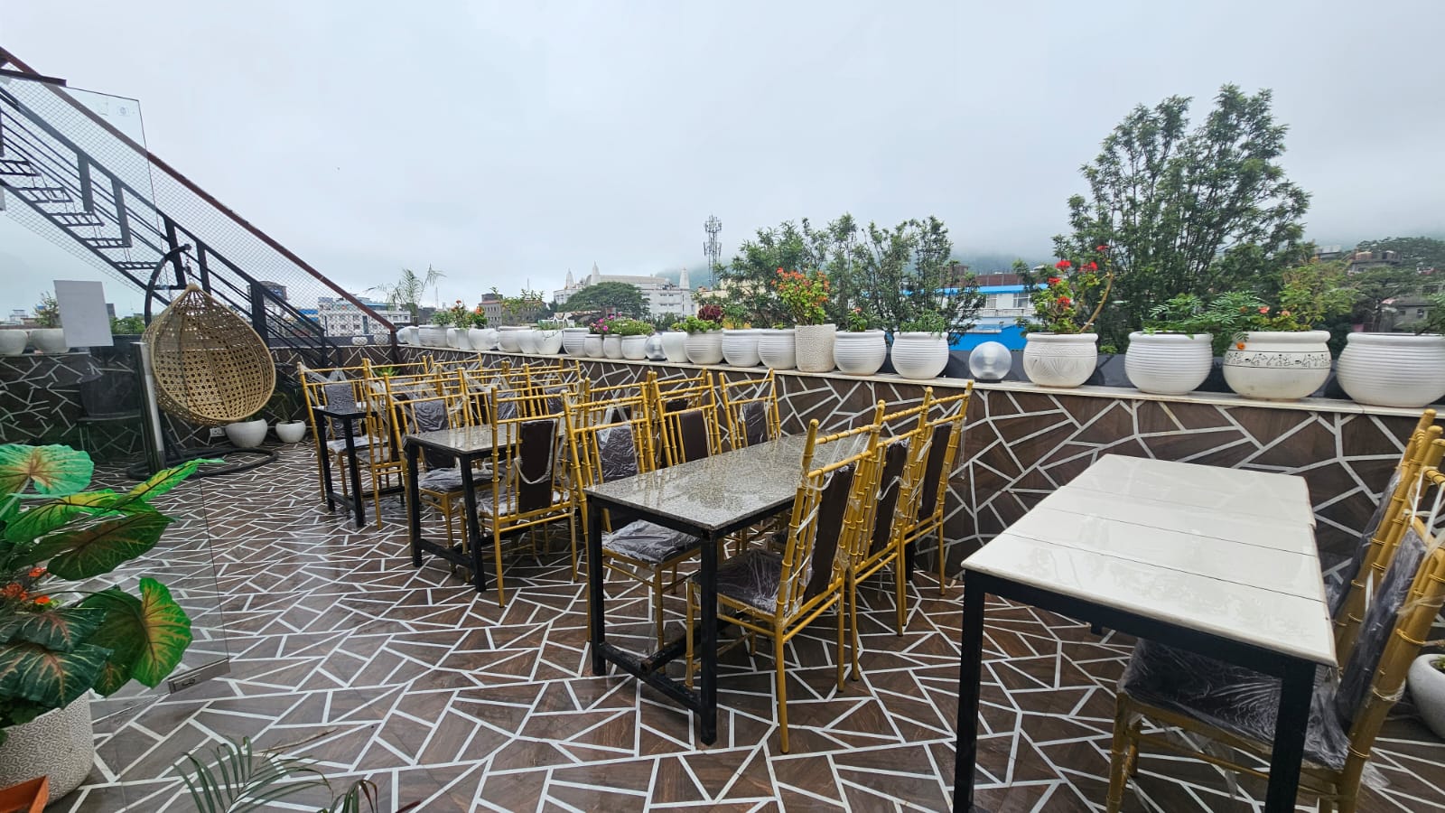 Rooftop terrace with flower pots